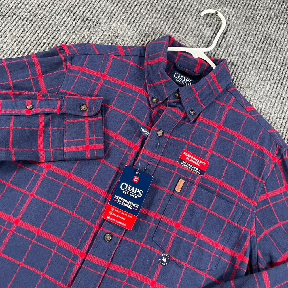 Chaps Shirt Mens Medium Blue Red Plaid Long Sleeve Button Down Flannel New